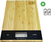 Bambou & Co - Balance de cuisine - Planche à découper - Numérique - Piles incluses - Bamboe - 21x15cm - Marron