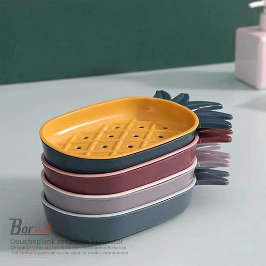 Borvat® Boîte à savon pour étagère de douche - plastique - rangement - forme ananas - vidable - Wit