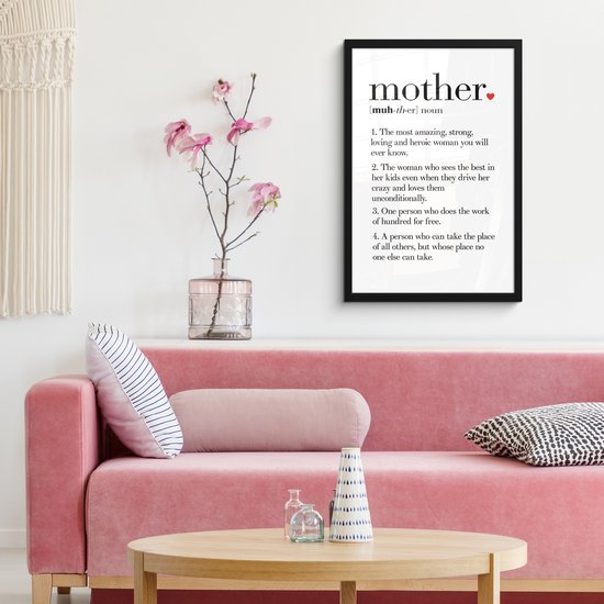 Photo encadrée - Beau cadeau pour maman - texte avec définition Cadre photo Mother noir 40x60 cm - Affiche encadrée (Décoration murale salon / chambre)