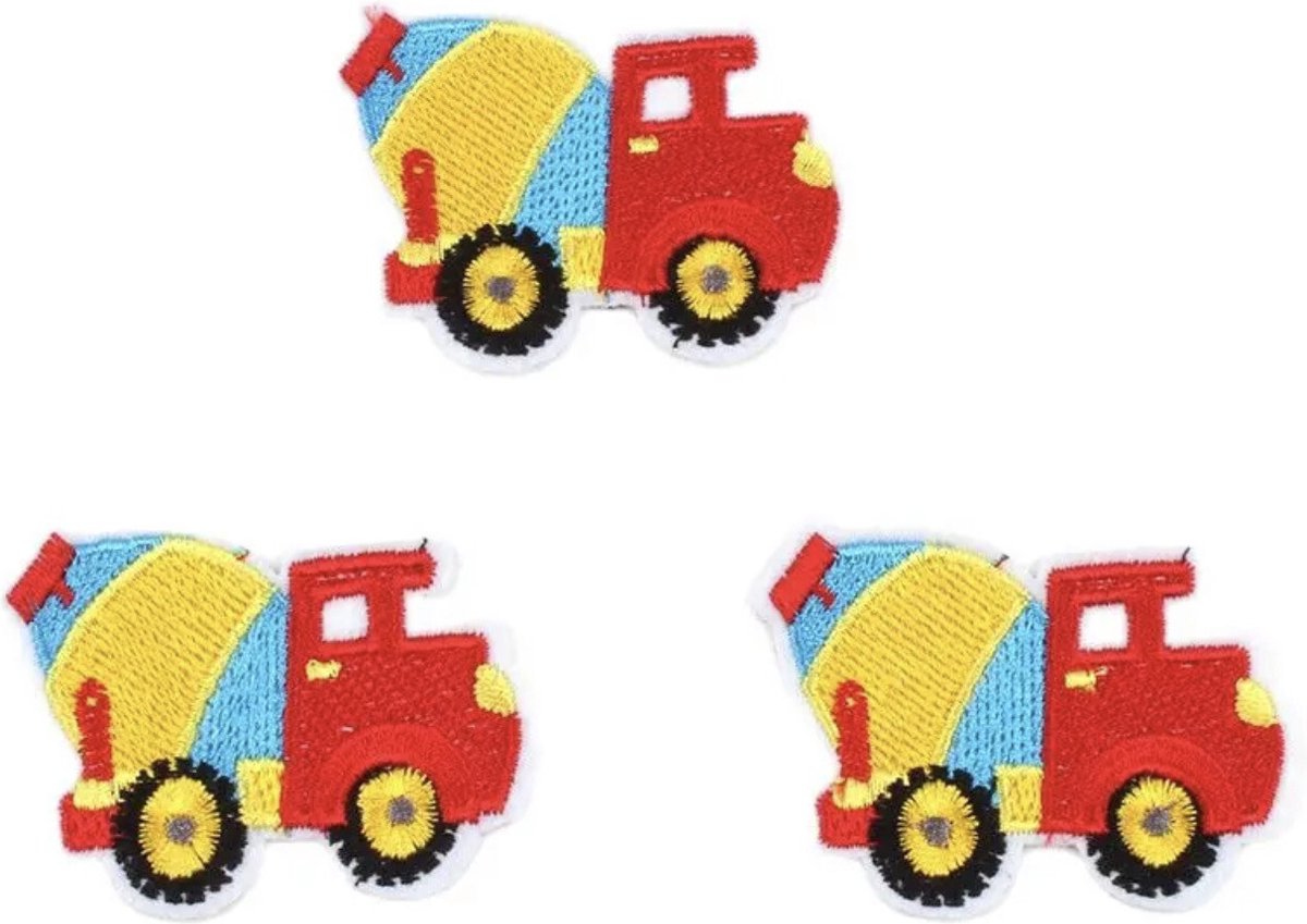 Betonmolen- auto voertuig / strijkapplicatie strijk embleem - patch - patches - stof & strijk applicatie 3 x 5 cm
