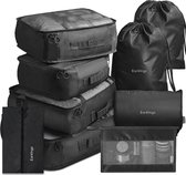 Earkings Cubes d'emballage Set d'organisateurs de valises - Cube de compression pour organisateur de Vêtements 8 pièces - Rangement pour sièges-auto de bagages pour sac à dos et valise - Zwart