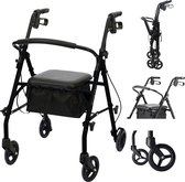 Medmotion® Lichtgewicht Opvouwbare Rollator Voor Binnen en Buiten Met Zitting en Transporttas – In Hoogte Verstelbaar & Met Zwenkwielen – tot 136 kg - Zwart