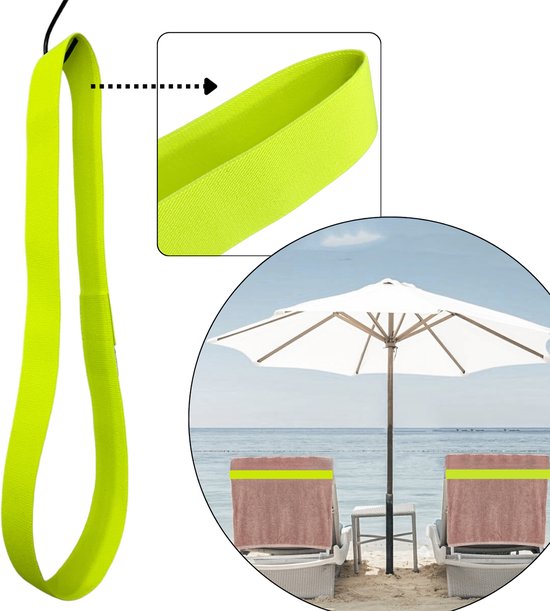 Bande élastique pour serviette de plage - couleur : Jaune Fluo - élastique - extensible de 45 à 70 cm / bande élastique pour chaise longue - sangle pour serviette de plage