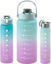 Motivatie Waterfles Turquoise/Roze - 0.3 / 1 / 2 Liter Drinkfles - Waterfles met Rietje - Waterfles met tijdmarkering - BPA Vrij - Volwassenen - Drinkfles Kinderen