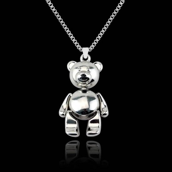 Ketting Beer - 70 Centimeter - Retro teddybeer - 4.7 x 2.6 centimeter hanger - Staal - Verkleurd niet - Damesdingetjes