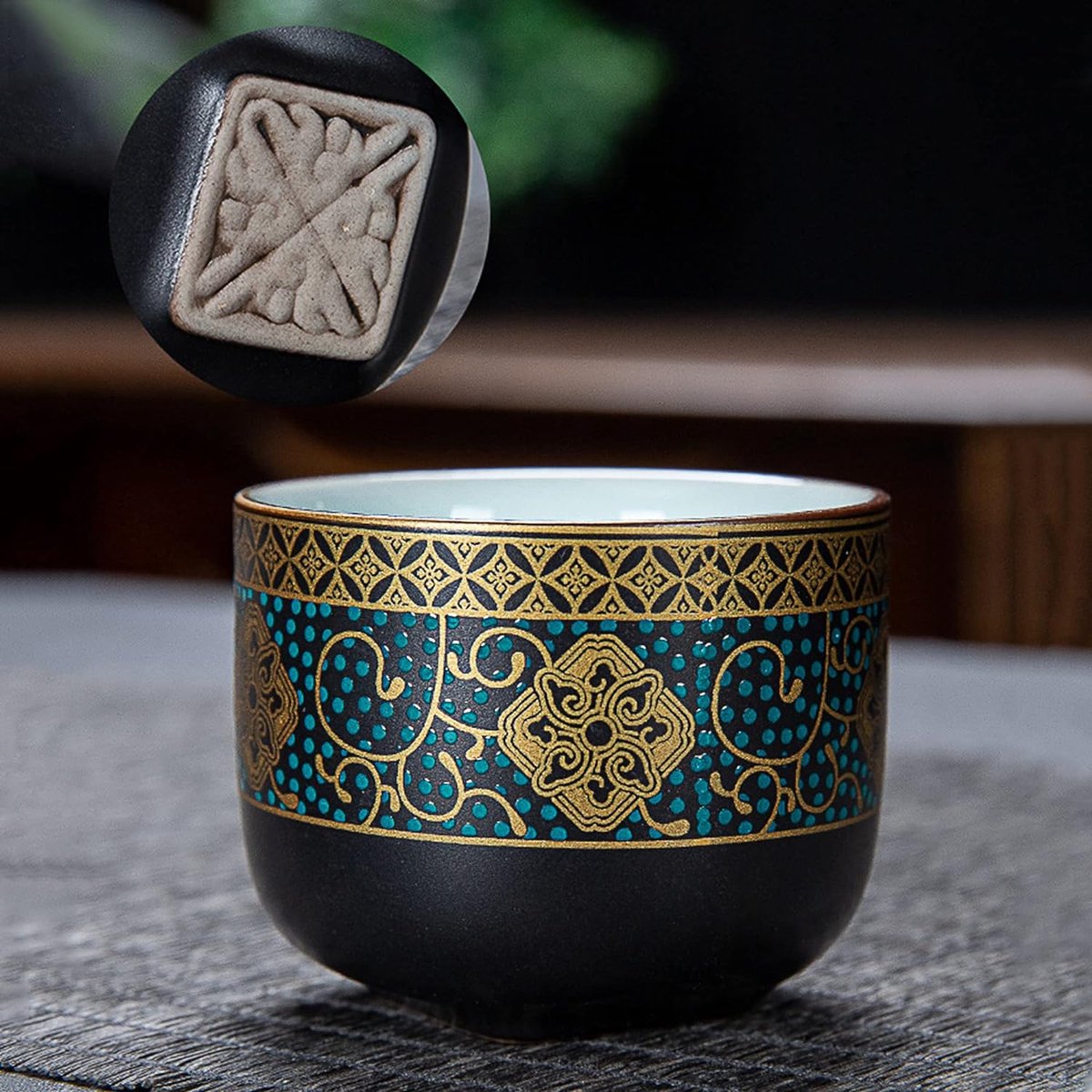 Japans draagbaar theeservies met reistas set zwarte theepot mokken met theepot gouden bloemen keramische theeservies