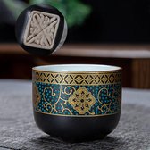 Japans draagbaar theeservies met reistas, set zwarte theepot mokken met theepot, gouden bloemen keramische theeservies