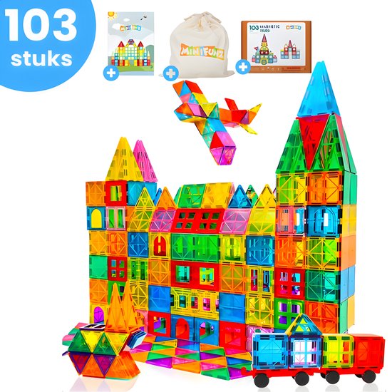 Minifunz® 103 stuks Magnetic Tiles Speelgoed - Magnetisch Speelgoed - Bouwblokken - Montessori Speelgoed - Bouwstenen - Constructie Speelgoed - Speelgoed 3 t/m 12 jaar