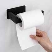 Toiletpapierhouder zonder boren, zelfklevend, 1 toiletrolhouder + 4 handdoekhaken roestvrij staal, toiletrolhouder, geschikt voor badkamer en keuken