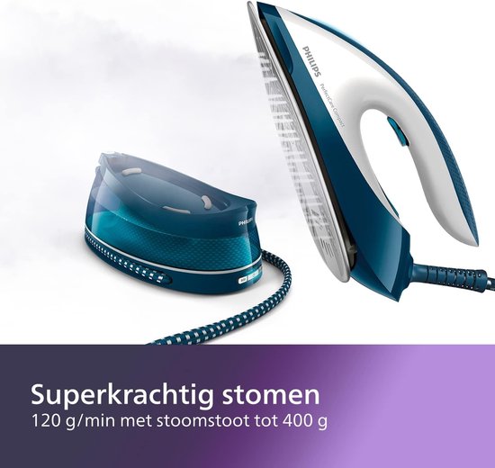 Foto: Philips perfectcare compact stoomgenerator 2400 w stoomstoot van 400 g 6 5 bar optimaltemp technologie reservoir 1 5 l blauw wit gc7844 20 energieklasse a 