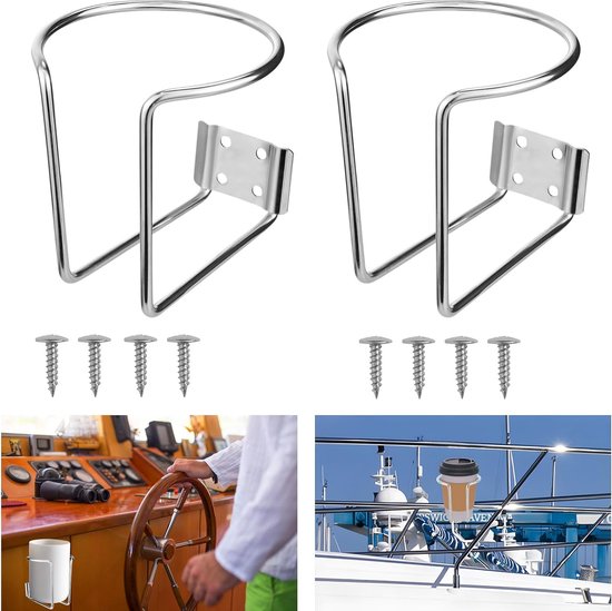 Geloo 2 stuks bekerhouders voor in de auto, universele boot, roestvrij staal, ringvormige bekerhouder voor boten, rails, wandmontage, drankblikjes, bekers, flessen, bekers, bijen