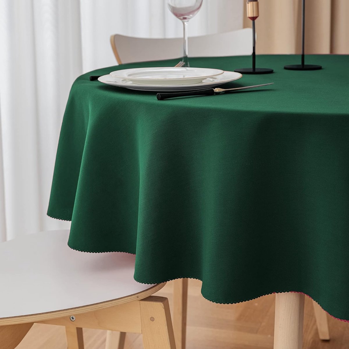 Rond tafelkleed 140 cm, lichtgrijs linnenlook tafelkleden wasbaar ta