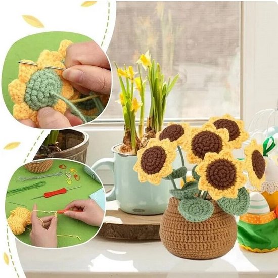 Handgemaakte gehaakte zonnebloem emotionele steun plant–schattig bureaudecor, motiverend cadeau, verjaardagscadeau, liefdescadeau, wellnesscadeau - België