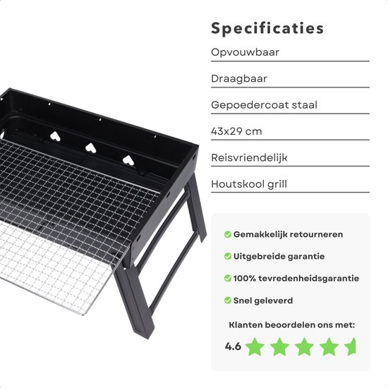 Cheqo® Opvouwbare Reisbarbecue - BBQ - Draagbare Barbecue voor Balkon en Park - 43x29 cm van Cheqo — afbeelding 4