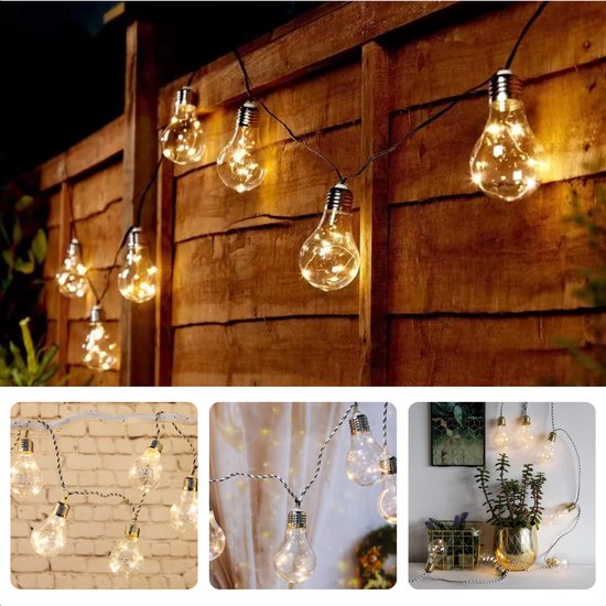 Cheqo® Warm Witte LED Tuinfeestverlichting - Lichtslinger - Lichtsnoer - Tuinverlichting - 450cm Buitenverlichting met Gevlochten Snoer - Feestverlichting