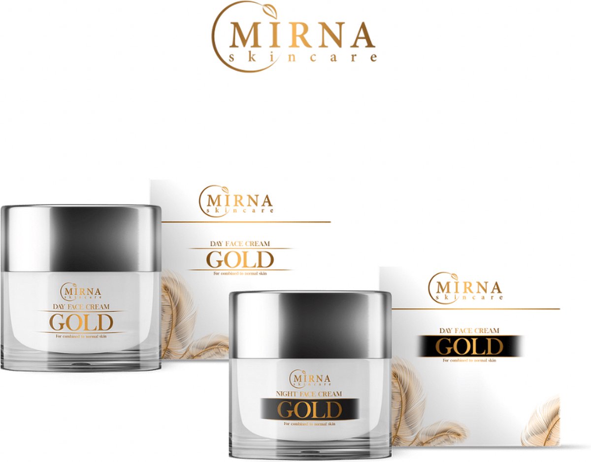 MirnaSkincare Goud 24K Dag- & Nachtcrème Bundel – Anti-Aging - Collageen & Retinol – Natuurlijk – Glow & Egale Huid – SPF 30
