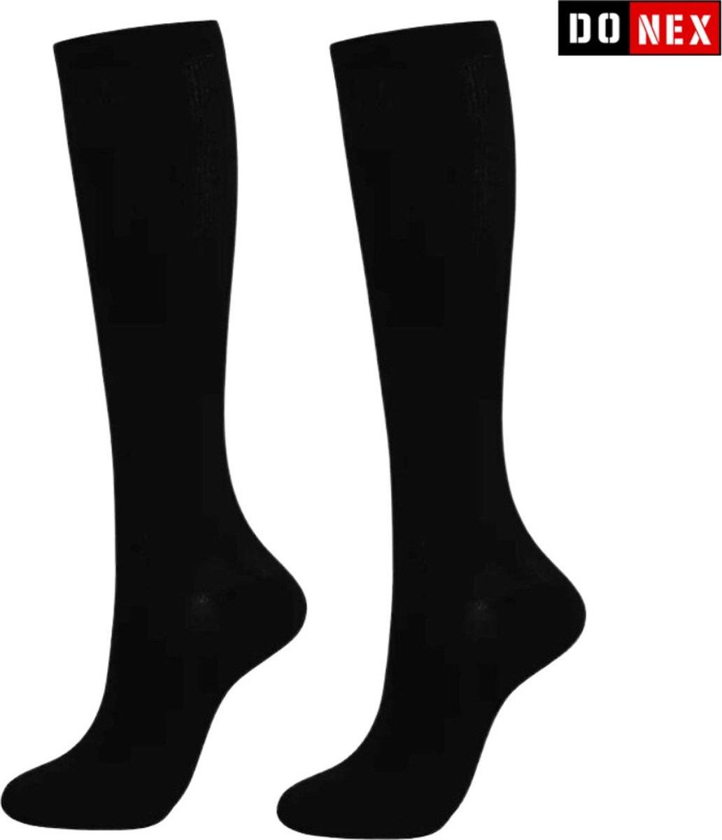 DONEX® kniekousen Katoen - 4 Paar - Naadloos - Heren/Dames - Zwart - Maat 43-46