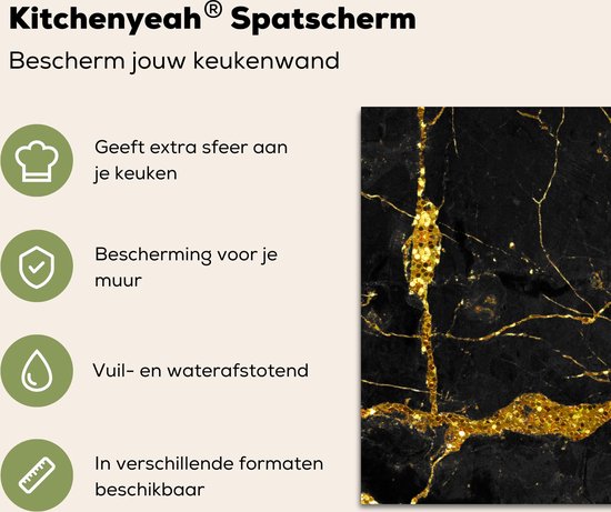 Crédence de cuisine 120x80 cm - Fond de plaque de cuisson Marbre - Or - Zwart - Aspect marbre - Luxe - Glitter - Protection murale - Crédence de poêle - Aluminium de haute qualité