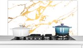 Spatscherm keuken 120x60 cm - Kookplaat achterwand Marmer - Wit - Goud - Luxe - Muurbeschermer - Spatwand fornuis - Hoogwaardig aluminium