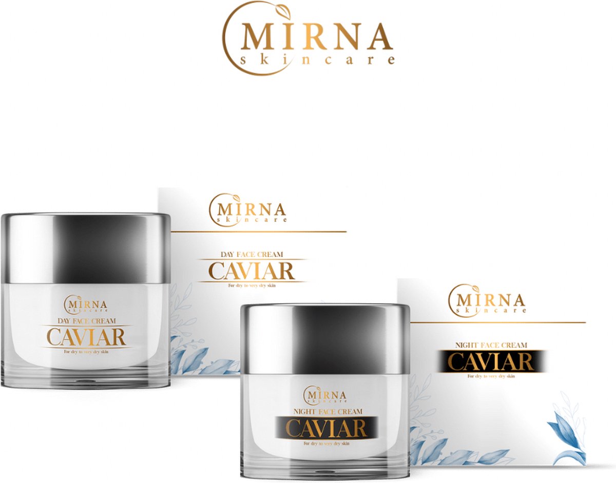 Goedkoopste MirnaSkincare Bundel - Kaviaar - Dagcrème & Nachtcrème - Natuurlijk Gezichtcrème - Hyaluronzuur & Retinol - SPF30 - Droge huid - Eczeem - ValentijnsCadeau
