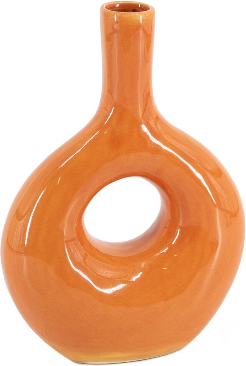 homebound by ky Aardewerk donut vaas tangerine/oranje | 16x7x20,5cm | vaas aardewerk donutvorm