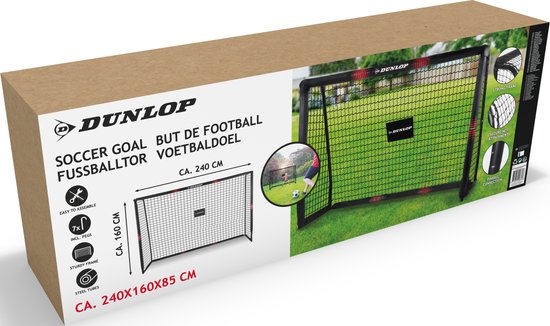 Dunlop Voetbaldoel - Voetbal Goal 240 x 160 x 85 cm - Voetbalgoal Groot - Buitenspeelgoed voor Kinderen en Volwassenen - Snelle Montage - Voetbal Training Doel - Metaal - Zwart/ Rood - Dunlop