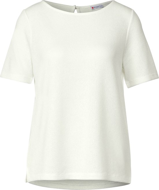 Street One LTD QR knit look Dames T-shirt - off white - Maat 42