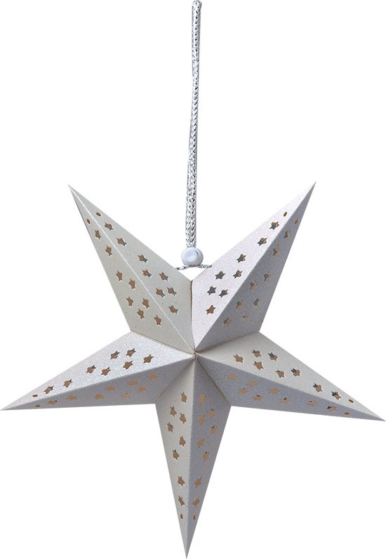 Clayre & Eef Hangende ster 30x10x30 cm Wit Papier