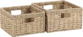 Opbergmand met handvat van natuurlijk materiaal voor slaapkamers, toiletten, keukens en kantoren, decoratieve mand voor planken, zeegras, 30,5 x 30,5 x 17,8 cm, set van 2