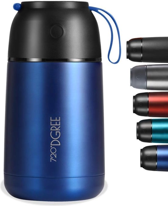 JOOPETALK 17oz geïsoleerde lunchcontainers, blauw, vacuüm roestvrijstalen thermolunchbox met handvat en opvouwbare lepel voor school, kantoor, reizen