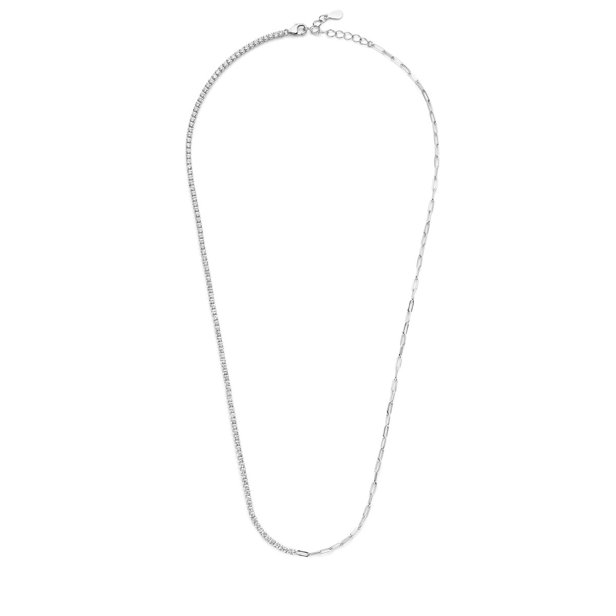 New Bling 9NB-1254 Zilveren Half Tennis Ketting - Half Schakels Ketting 1,5mm Zirkonia - 42+3cm - Rhodium - Zilver
