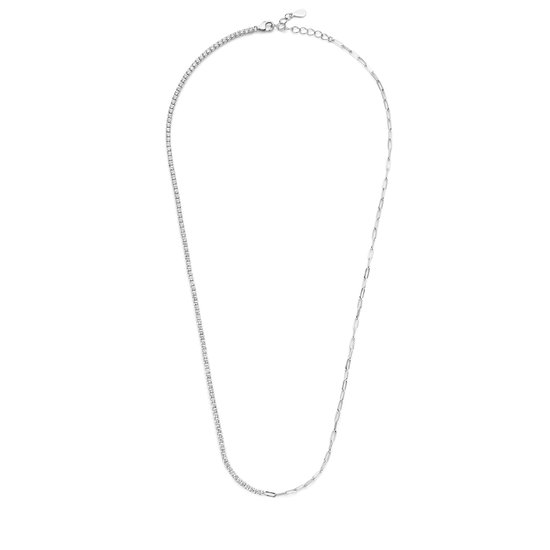 New Bling 9NB-1254 Zilveren Half Tennis Ketting - Half Schakels Ketting 1,5mm Zirkonia - 42+3cm - Rhodium - Zilver