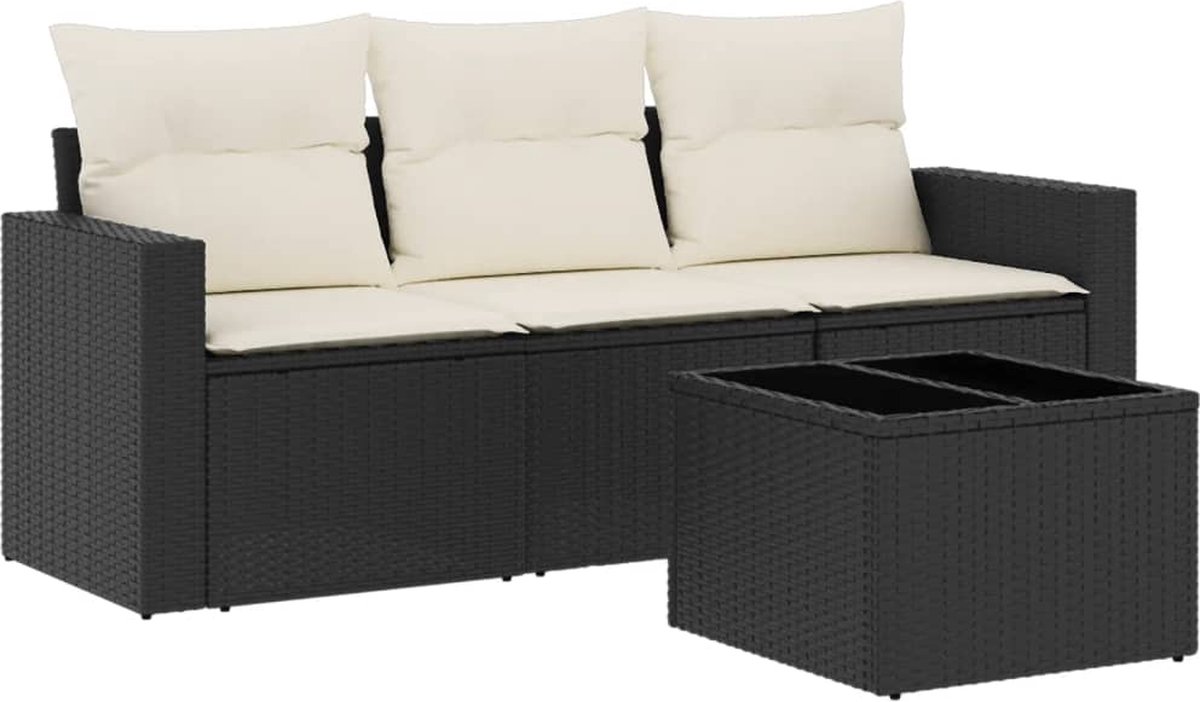 vidaXL 4-delige - Loungeset - met - kussens - poly - rattan - zwart