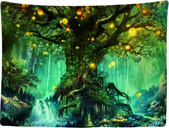 Ulticool - Sprookje Elf Boom Magisch Bos Natuur - Wandkleed - 200x150 cm - Groot wandtapijt - Kinderkamer - Poster