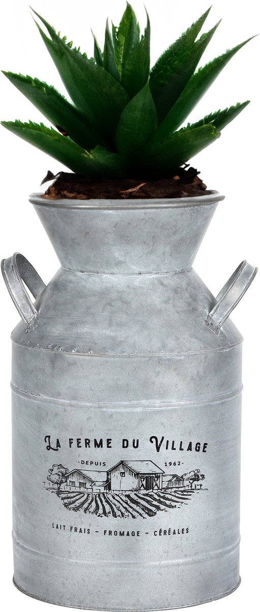 Sunnydays Melkbus vorm vaas/container - Zink - zilvergrijs - 22 x 37 cm - decoratie of plantenbak