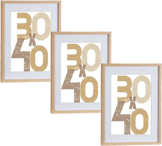 3x stuks houten fotolijst bruin geschikt voor een foto van 30 x 40 cm of 40 x 50 cm