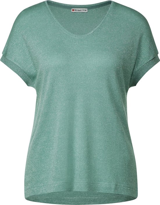 Street One LTD QR v-neck shiny Dames T-shirt - cloudy aqua - Maat 36