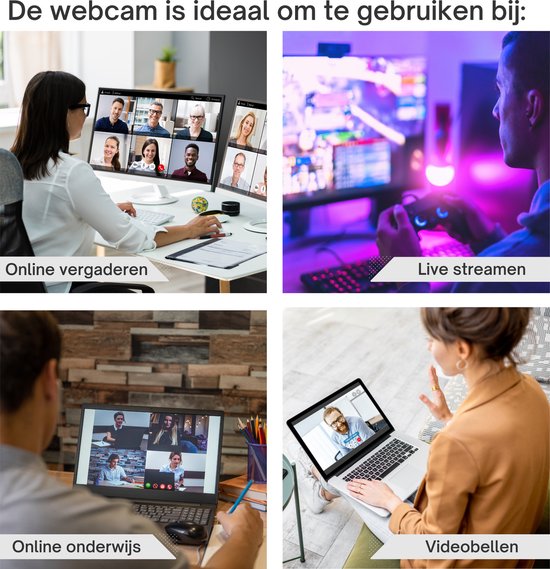 Webcam FOREXA pour PC et ordinateur portable avec trépied gratuit et Protection de la vie privée - Microphone intégré - Full HD 1080P - Convient pour Windows / Mac OS / Android / Linux - Zoom/ Microsoft Teams / Skype - USB Plug and Play - Zwart