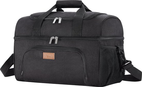 Sac Isotherme 30L - Glacière Repas Pliable - Pour Pique-nique, Bureau, Plage - Noir - Isolation Aluminium