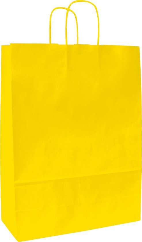 Papieren tassen - Geel | 32+13x42cm - Gedraaide handgrepen - 50 stuks