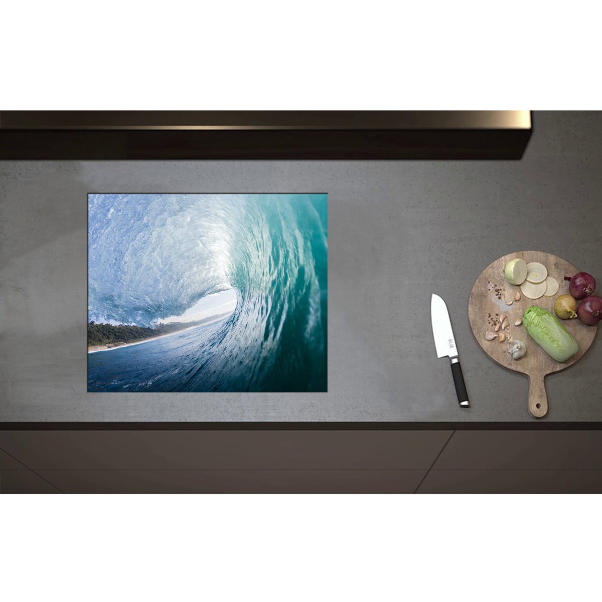 Inductieplaat Beschermer - Binnenkant van Hoge Wilde Golf - 60x50 cm - 2 mm Dik - Inductie Beschermer - Bescherming Inductiekookplaat - Kookplaat Beschermer van Wit Vinyl