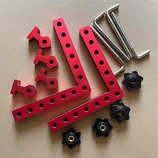 2 stuks 90 graden hoek positioneerhoek klem: 140x140 mm rechthoekige klem met 4 bevestigingsclips timmermanshoek hoekspanner houtbewerkingsgereedschap voor houtbewerking zwart