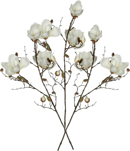 Mica Decorations Kunstbloem Magnolia tak - 3x - 90 cm - wit - Kunst zijdebloemen