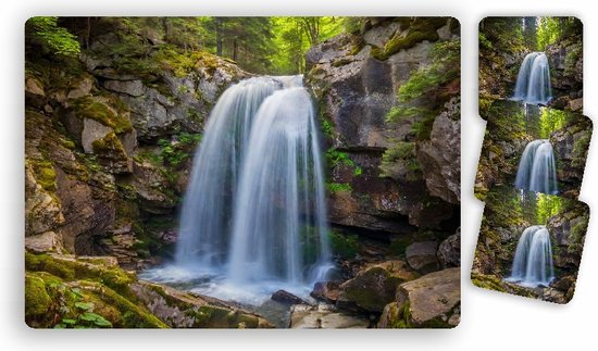 Foto: Placemats 6 stuks 42 x 30 cm waterval bij rotsen met 10 bijpassende onderzetters 10 x 10 cm