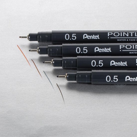 Pentel S20P - Penna a punta fine per disegno tecnico, inchiostro nero, confezione da 5