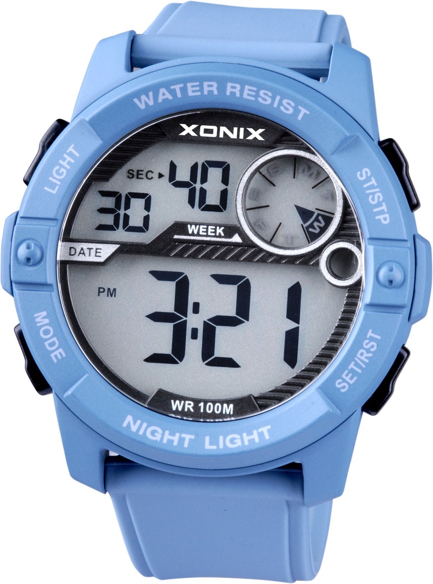 Xonix CV-A01 - Horloge - Analoog - Heren - Mannen - Rond - Siliconen band - ABS - Cijfers - Achtergrondverlichting - Alarm - Start-Stop - Chronograaf - Tweede tijdzone - 12-24 - Waterdicht - Blauw-Grijs - 10ATM