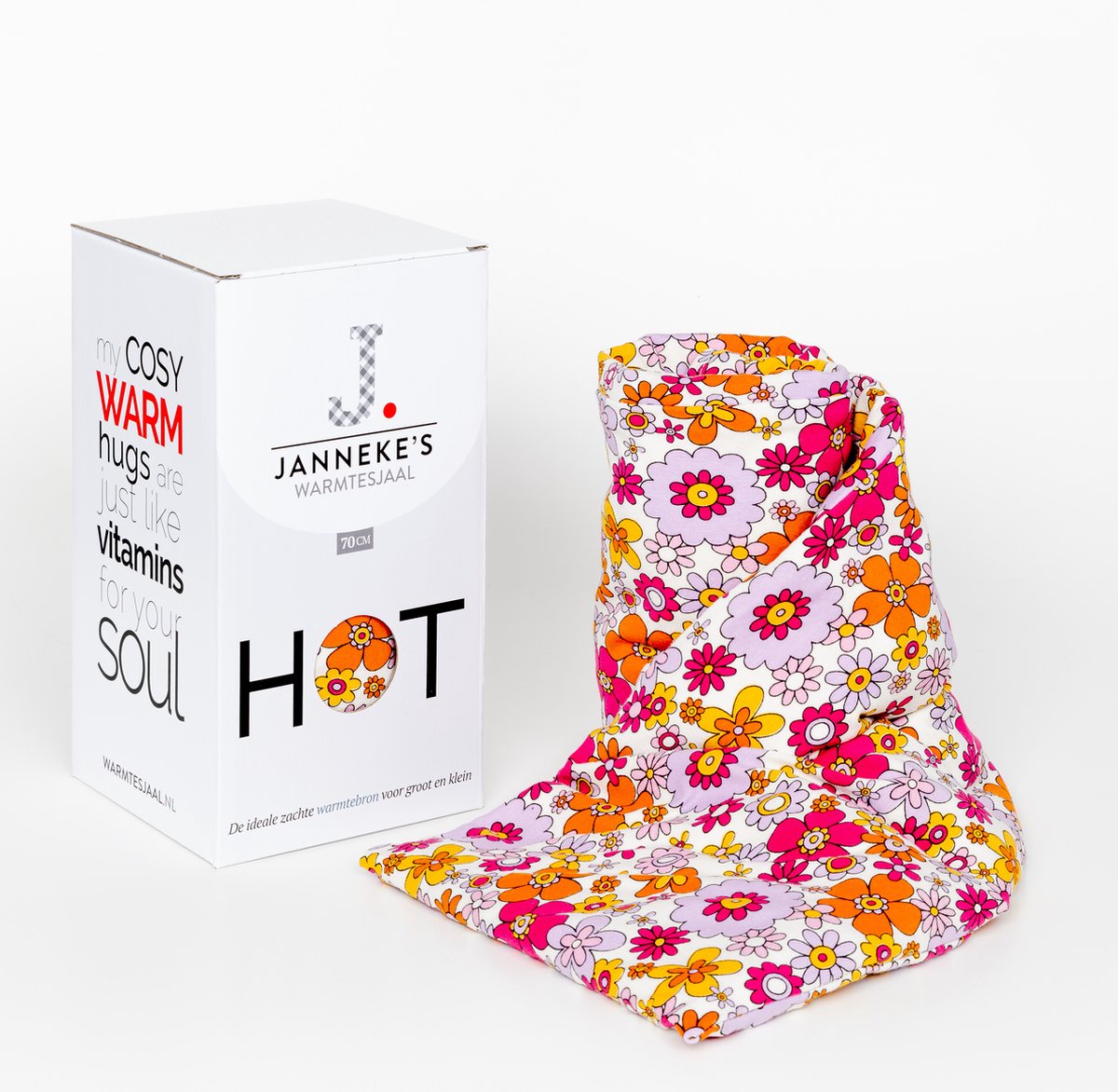 Goedkoopste Janneke's Warmtesjaal– extra lang – wasbare hoes – Made in Holland - pittenkussen met biologisch lijnzaad – flower power