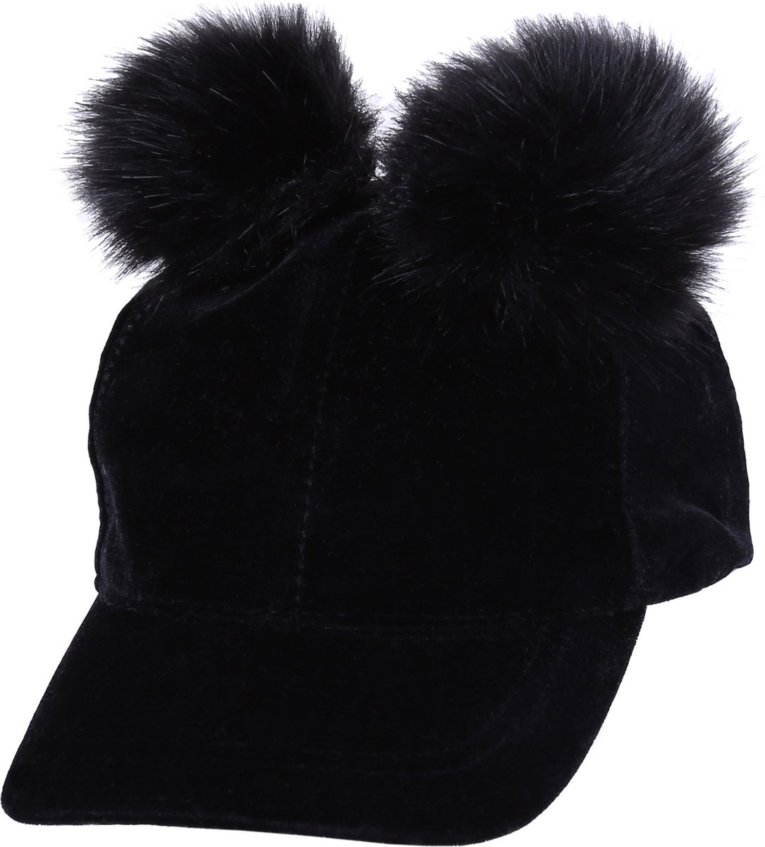 Zwart suède baseballpet met pompons