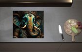 Inductieplaat Beschermer - Blauw Ganesha Beeld met Gouden Details - 57x51 cm - 2 mm Dik - Inductie Beschermer - Bescherming Inductiekookplaat - Kookplaat Beschermer van Zwart Vinyl