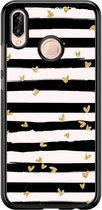 Casimoda® telefoonhoesje - Geschikt voor Huawei P20 Lite (2018) - Hart Streepjes - Zwart TPU hoesje - Backcover - Zwart - Gestreept